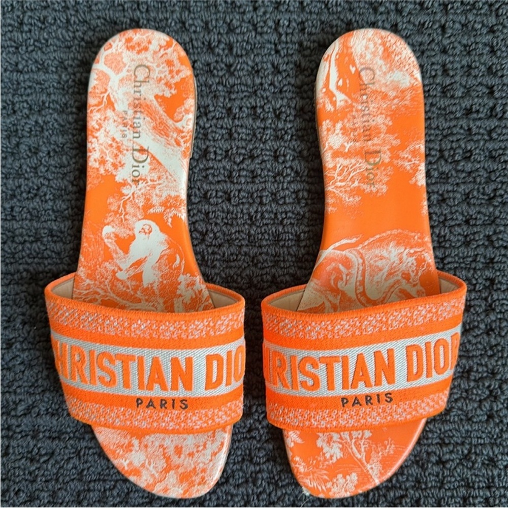 Dior Orange and Beige Slide Sandals